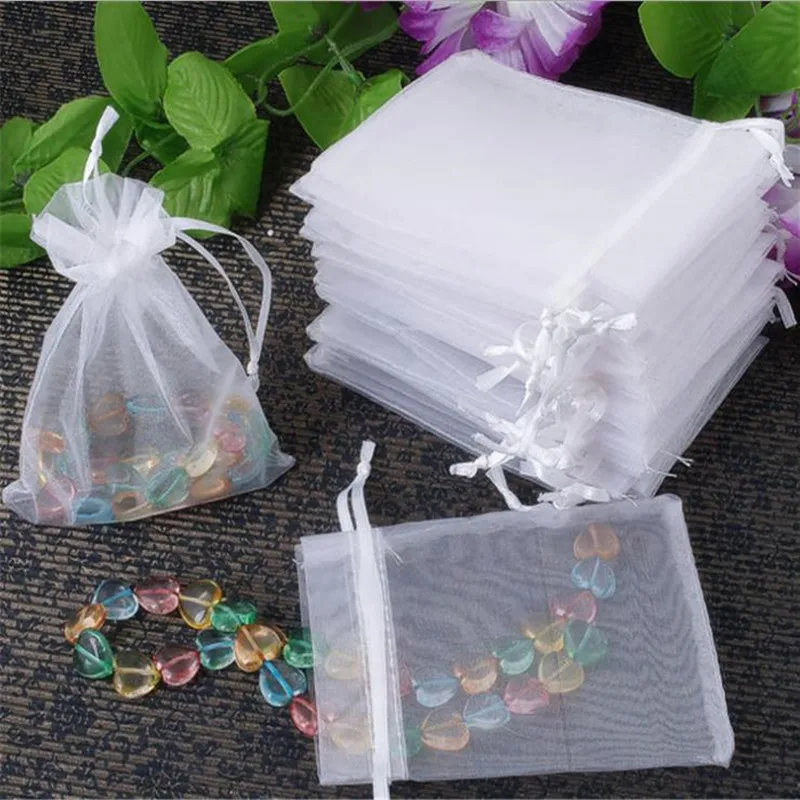 흰색 드로스트링 오간자 가방, 대량 도매 풀아웃 선물 랩 원사 가방, 7x9cm, ..