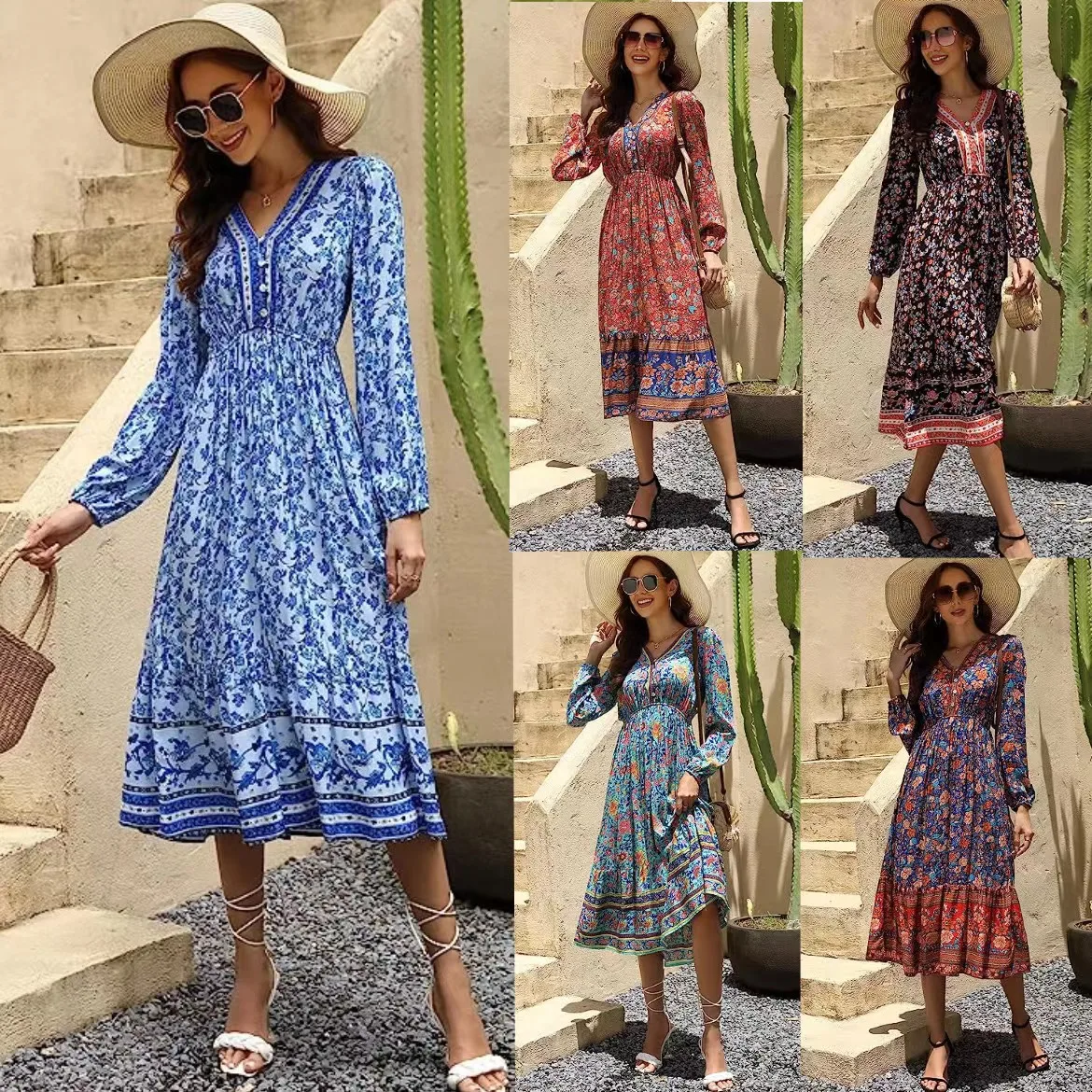 

New Fashion Boho Dress Female Casual Bohemian Women's Clothes Free Shipping