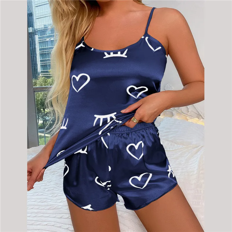 Women Pajamas Set 2 Pieces Silk Satin Cami Top Shorts