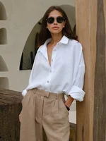 Bornladies 100% coton printemps été polyvalent paresseux chemise décontractée femmes à la mode couleur unie chemise ample Cardigan chemise 3