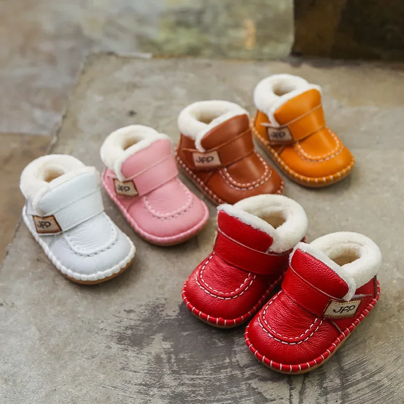 Snow Boots Autumn Winter Baby Girls Boys Genuine Leather Warm Plush Outdoor Infant Toddler Soft Bottom Kids Children baby shoes baby boots winter snow boots