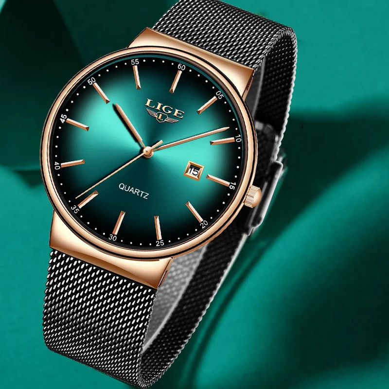 2023 LIGE Luxury Women Watch Fashion Mesh Stainless Steel Wristband Rectangle Digital Female Clock Women's Watches Montre Femme