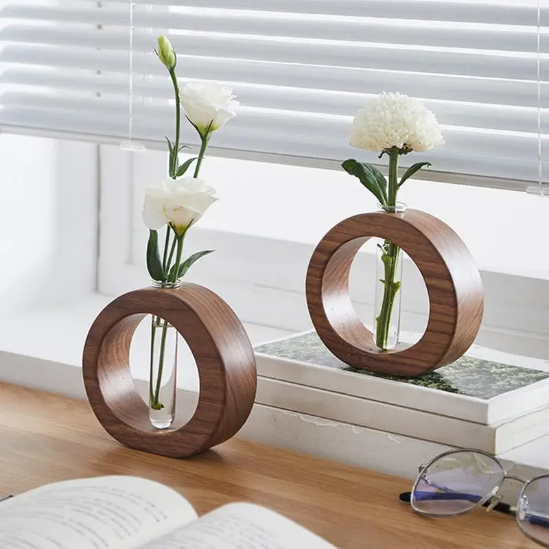 Wooden Hydroponic Flower Pot Home Vase Decor Transparent Imitation Glass Soilless Plant Pots Green Plant Pot For Home Decoration 5