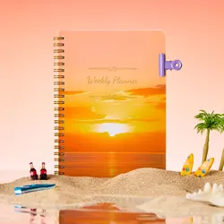 A5 Undated Spiral Weekly Planner Notebook - Stylish Agenda for Students and Professionals (Q046 - Sunset sea sky)