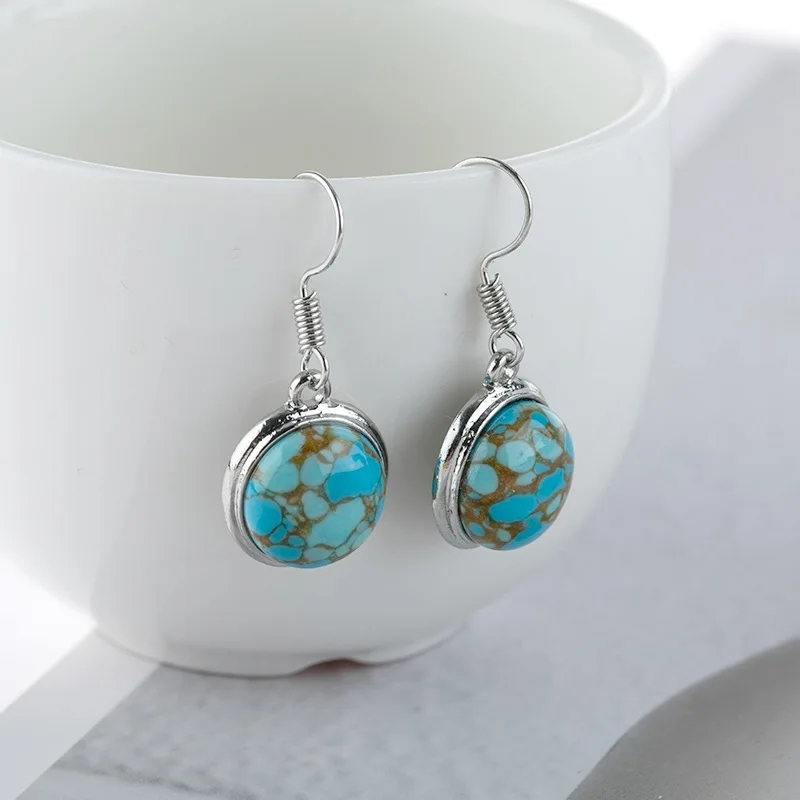 

Fashionable Retro Turquoise Earrings Round Earrings
