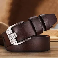 130CM Leather Cowhide Men's Belt Fashion Metal Alloy Pin Buckle Adult Luxury Brand Jeans Business Casual Waist Male Strap Brand - Image 2