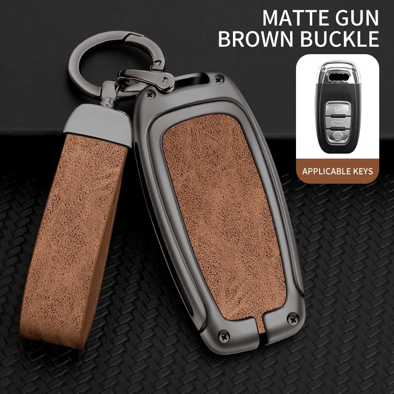 Premium Leather Car Key Case Cover with Metal Accents