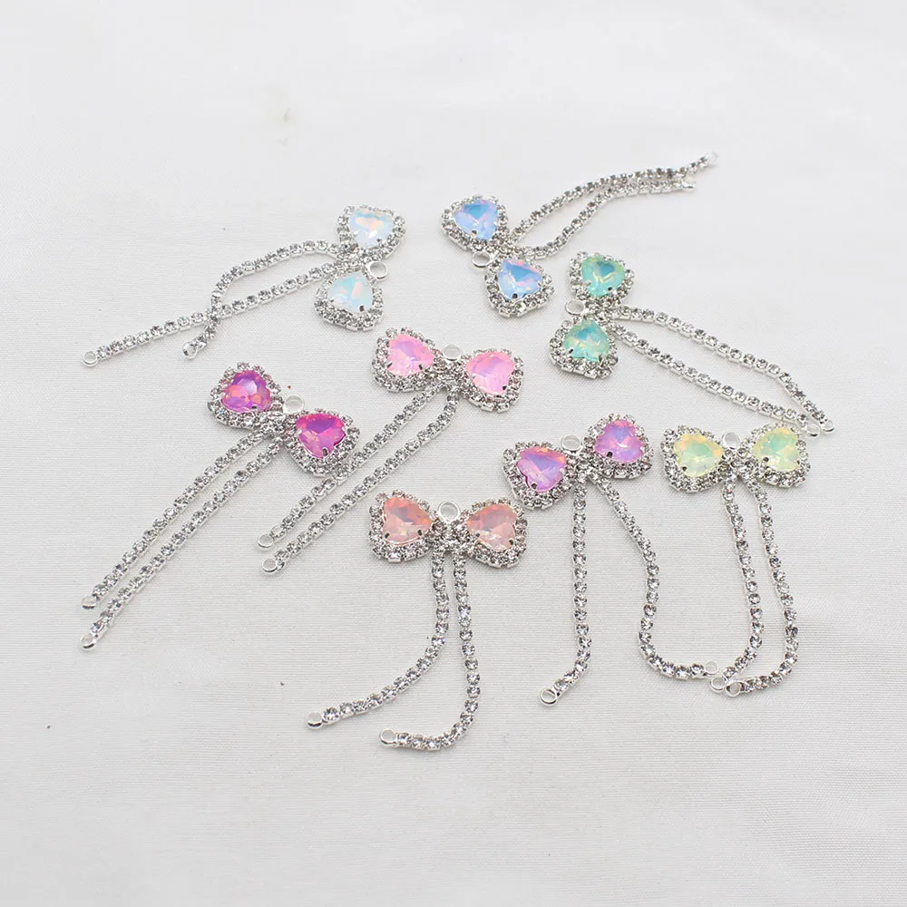 26*59mm 실버 반짝이는 평평한 리본 태슬 모카 펜던트 DIY 헤어 액세서리, 귀걸이, 의류, 웨딩 장식 2개