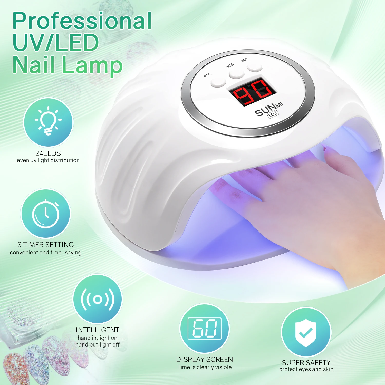 72W UV LED Nail Lamp  Professional Nail Dryer with 24 Light Beads 3 Timer Settings and Display Auto Sensor for Salon & Home 2