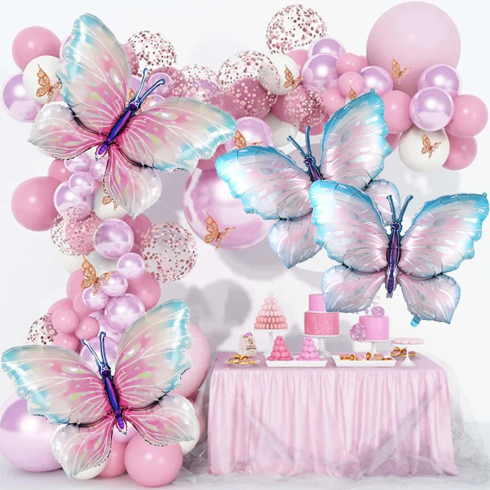 Schmetterling Geburtstag Party Supplies Pappteller Tassen Folie Schmetterling Ballon Banner Mädchen Schmetterling Party Dekor Babyparty Gefälligkeiten – Detail 16