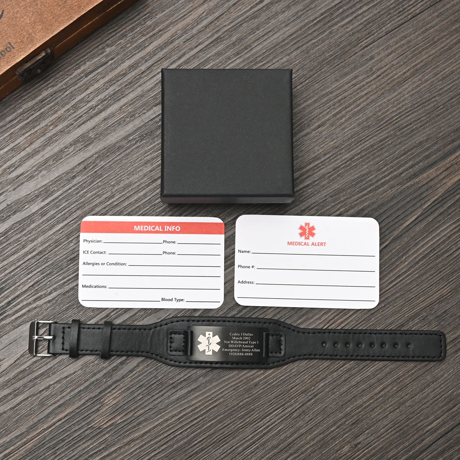 Custom Engraved Mens Bracelets Genuine Leather Medical Alert Bracelet Emergency DIABETES Allergy Adjustable Sport ID Wristband