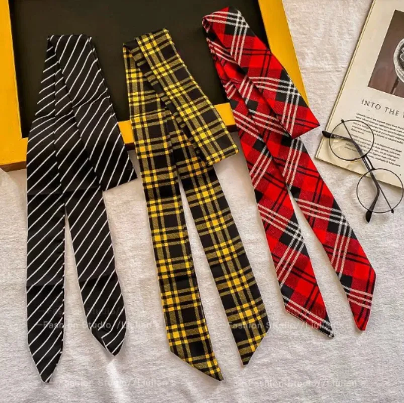 Y2K Vintage Black Red Striped Neckerchief Long Skinny Plaid Striped Waist Belt with Jeans Decor Accessory Versatile Hairband