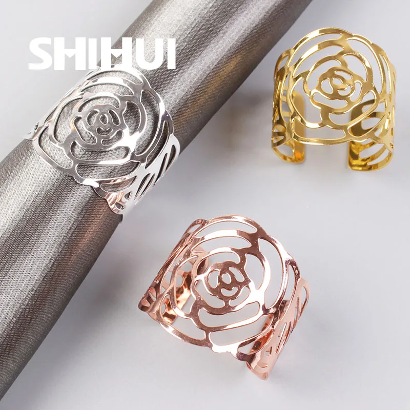 

Napkin Rings Holders Metal Buckle Novelties Dinner Rose Design Becket For Hotel Wedding Party Event Dinning Table Decorations