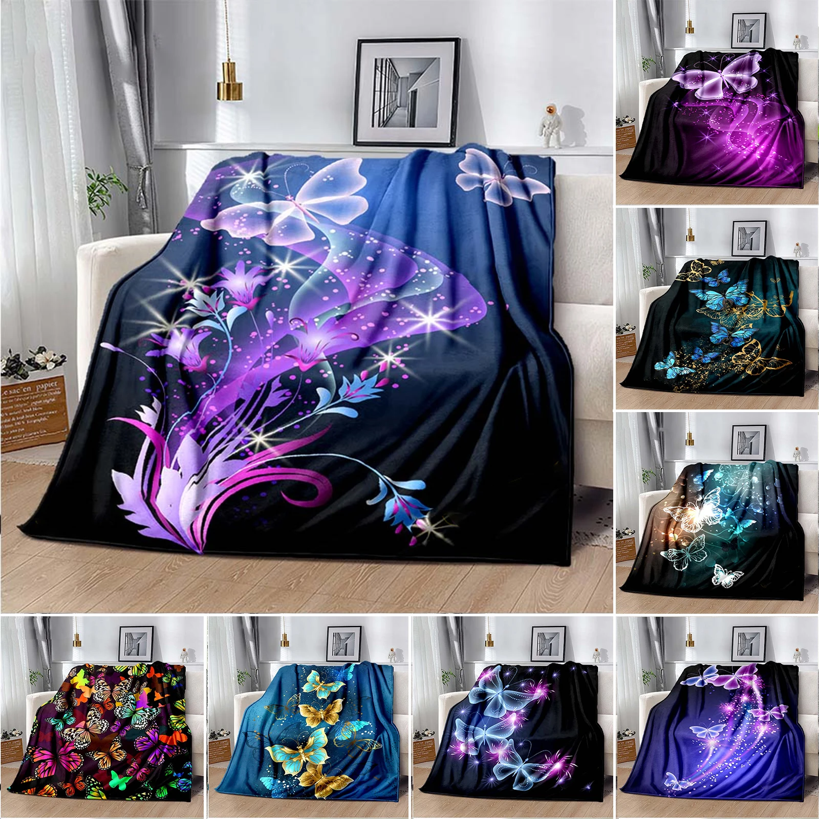 

Butterfly and Flower Print Fleece Blanket Throw Light Weight Warm Blanket for Bed Couch Chair Living Room All Season