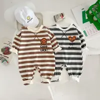 Baby New Autumn 0-2 Years Old Newborn Cotton Yarn Striped Boy Girls Jumpsuit Winter Clothes 0-3 Months 1