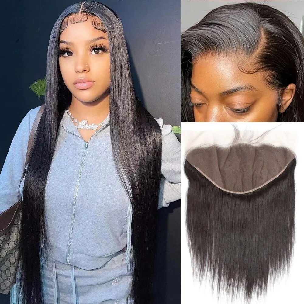 Straight Brazilian Remy Human Hair 13X4 Lace Frontal Closure Natural Color Pre Plucked Soft Lace Frontal With Natural Hairline