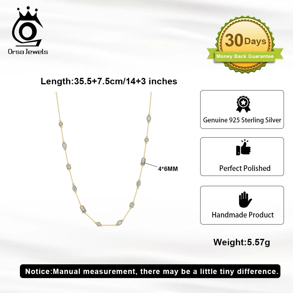ORSA JEWELS 여성용 절묘한 14K 골드 초커 목걸이, 사각형 및 타원형, 4A 지르코니아 목걸이, 생일 쥬얼리 BQN02 패션