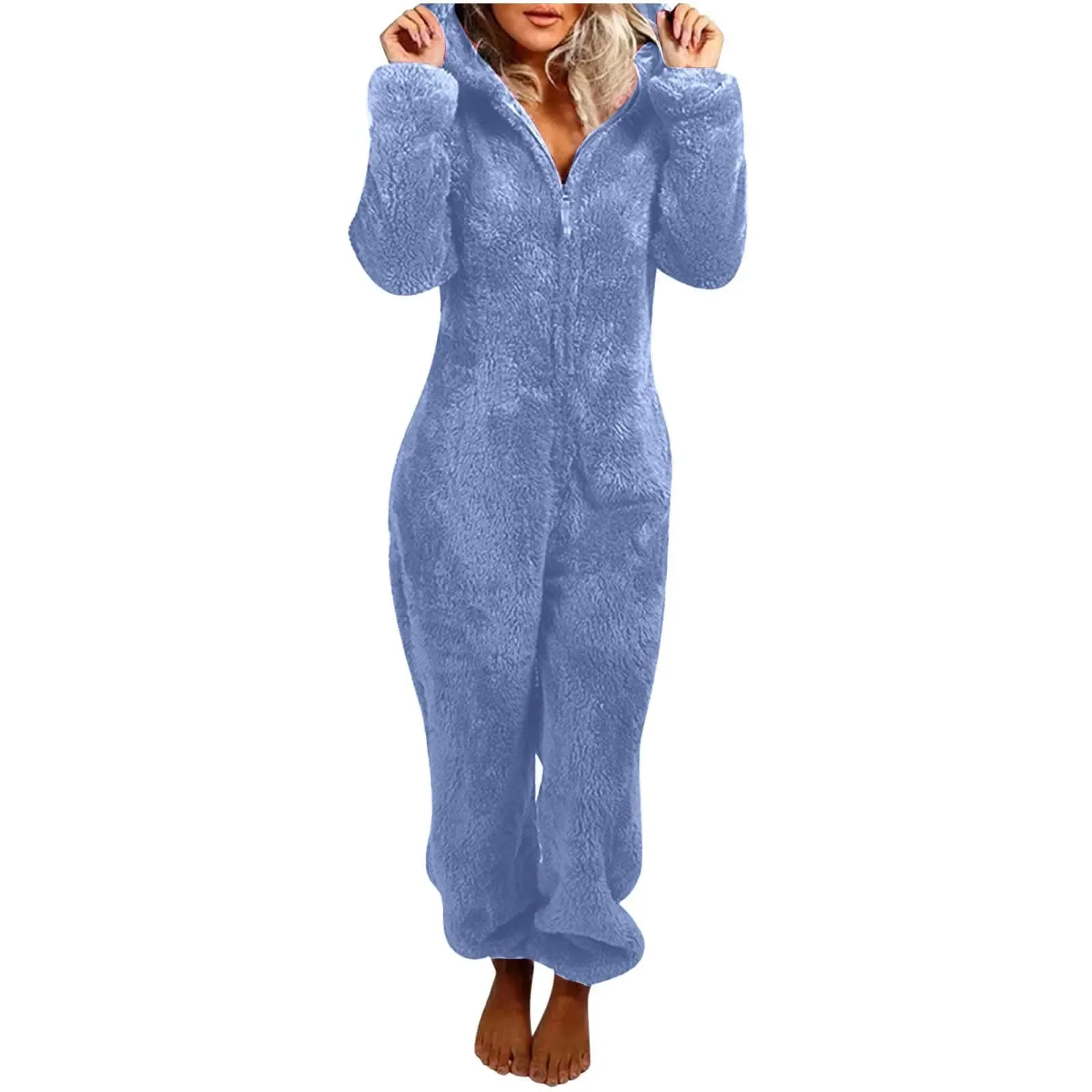 Plus Size Coral Fleece Jumpsuit For Women Christmas Pajamas One-Piece Pyjamas Winter Warm Women Hooded Onesies Sleepwear S-3xl