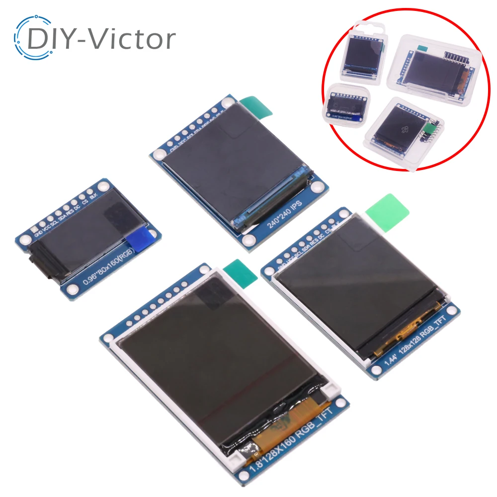 풀 컬러 TFT 디스플레이 LCD 모듈, IPS 0.96 1.44, 1.8 인치, 8 핀, 1.3 인치, 7 핀, SPI HD 65K, ST7735, ST7789, 아두이노 51 STM32 용 드라이브
