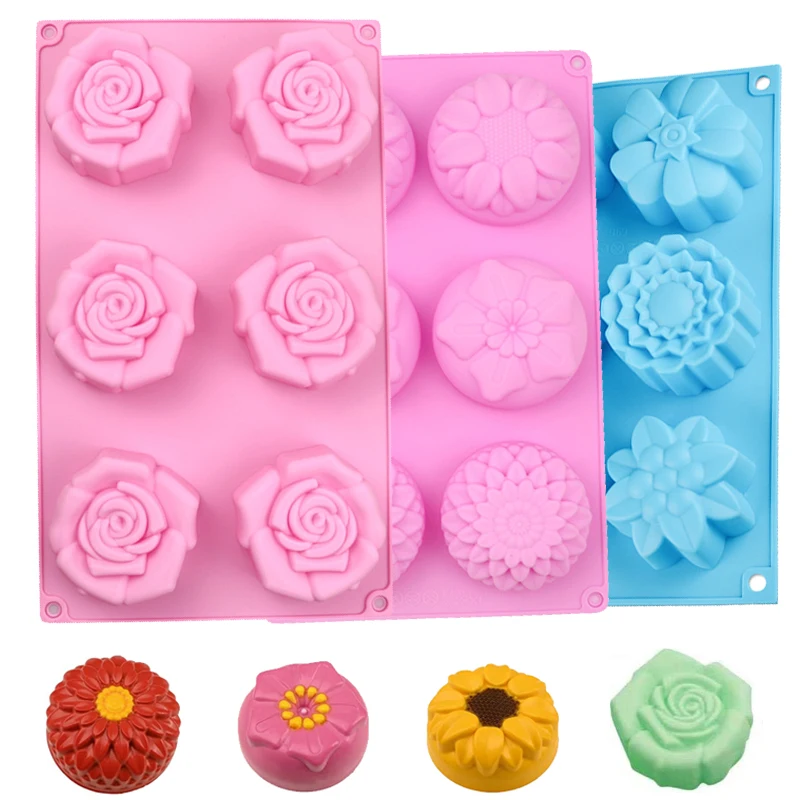 Assorted Flower Mold for Soap Making Rose Cake Baking Supplies Handmade Lotion Bars Wax Melts Candy Tools Kitchen Accessories silicone mold,baking mold,soap molds