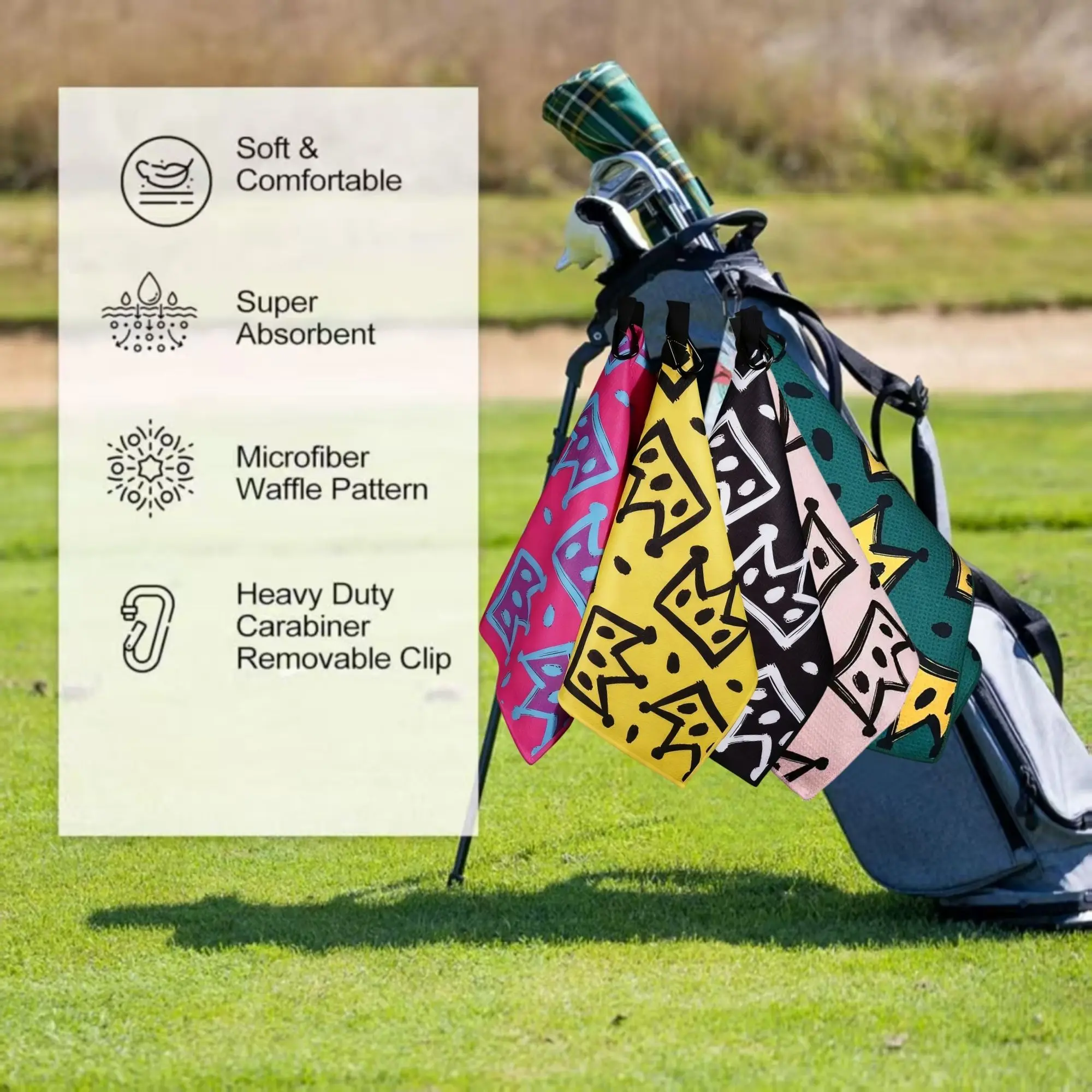 Fashionable Crown Golf Towel 40x60cm Large Size Quick-Drying Super Absorbent Waffle Fabric Golf Bowling Lovers' Creative Gift