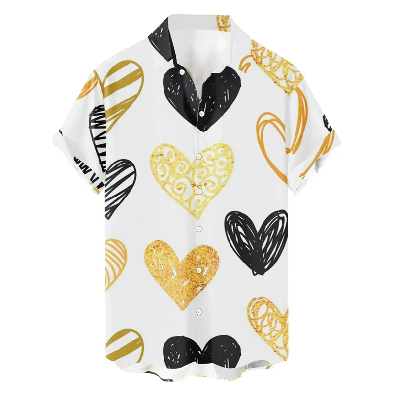 thumbnail image 1 of Camisa con estampado de corazón y amor para hombre, blusa de manga corta abotonada de verano, ropa para el día de San Valentín, vestidos de fiesta sociales, tops, 1 of 4