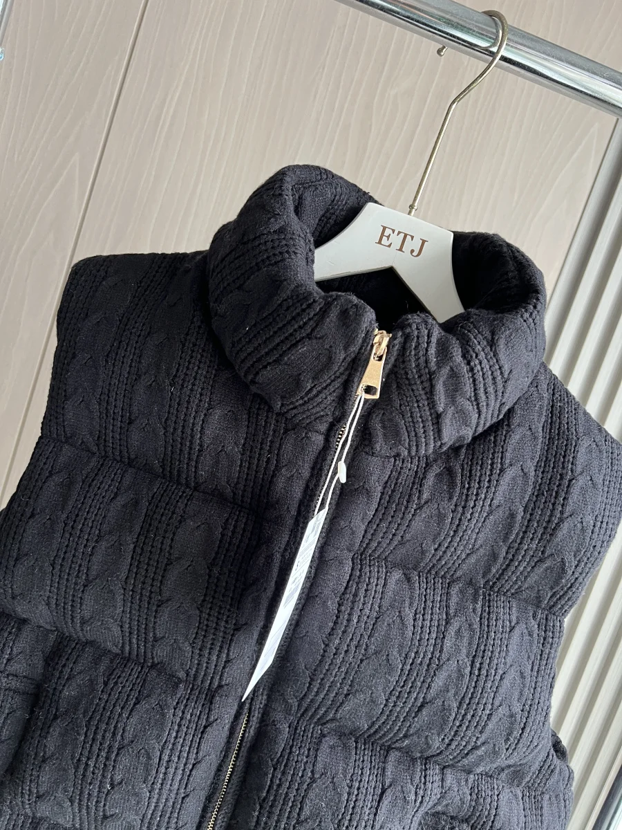 ETJ 2025 Winter Neue Elegante Modische Ärmellose Warme Dicke Gestrickte Baumwollweste mit Stehkragen für Damen – Detail 13