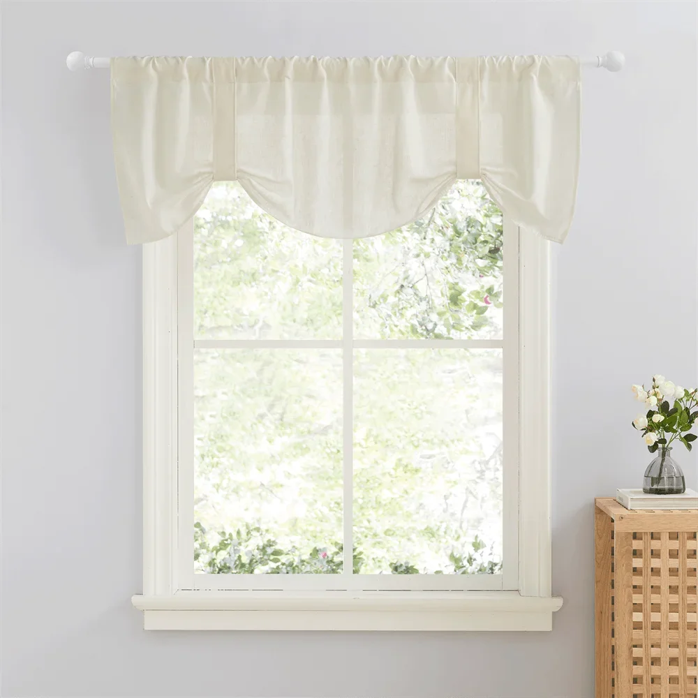 

RYB HOME 1PC Tie Up Shade Rod Pocket Sheer Curtain Modern Solid European and American Style for Kitchen Small Window