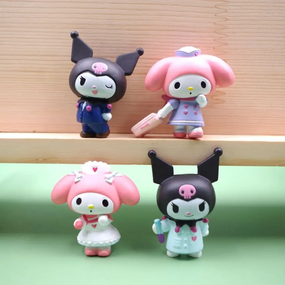 

Kuromi Melody Kawaii Doll 4Pcs/set Sanrio Anime Figure Cosplay Cartoon Movie Peripheral Toys Japan Action Gifts Table Home Decor