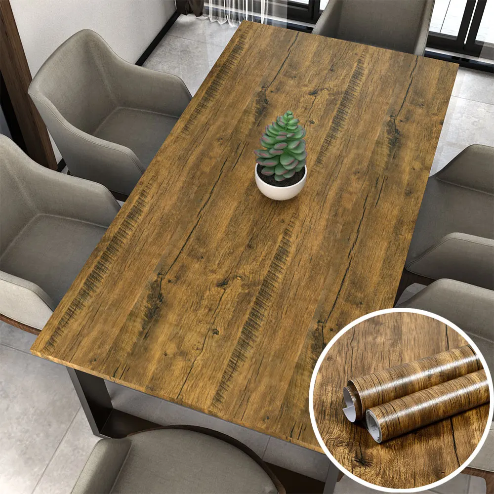 Wood Grain Stripe Wallpapers Retro Style Furniture Renovation Self Adhesive Waterproof Film Living Room Background Wall Stickers 5