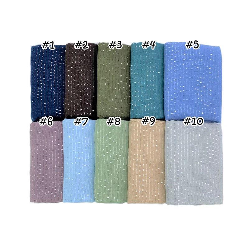 Stripe Sequins Viscose Cotton Scarf Ribbed Women Wraps Plain Muslim Hijab Headband Fringe Headscarf Islam Long Shawl 70x180cm 2