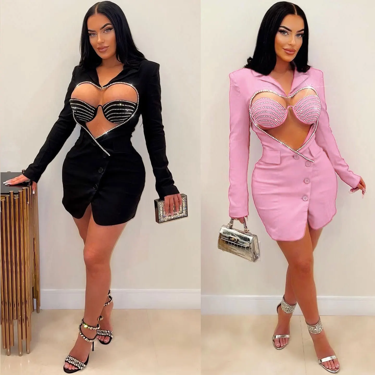 

Sexy Blazer Elegant Cloaks Women Rhinestone Dresses 2023 Winter Women Y2K Streetwear Fashion Mini Sexy Party Club Dress Outfits