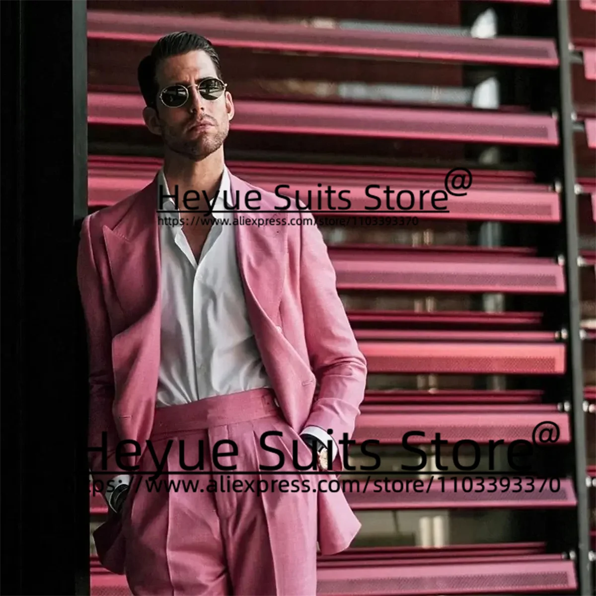 Casual Pink Fashion Men 2 Pieces Sets Custome Slim Fit Peak Lapel Groom Prom Tuxedos Wedding Classic Male Blazer Costume Homme