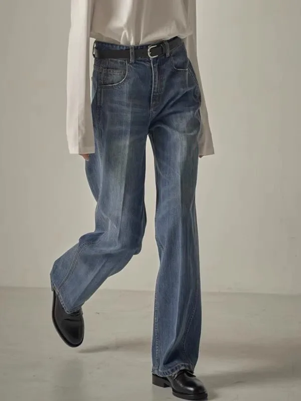 Dave&Di 2024 Mom Jeans Women's Autumn Winter Retro Long Pants High Waisted Straight Jeans Loose Casual Floor Mops Jeans Women