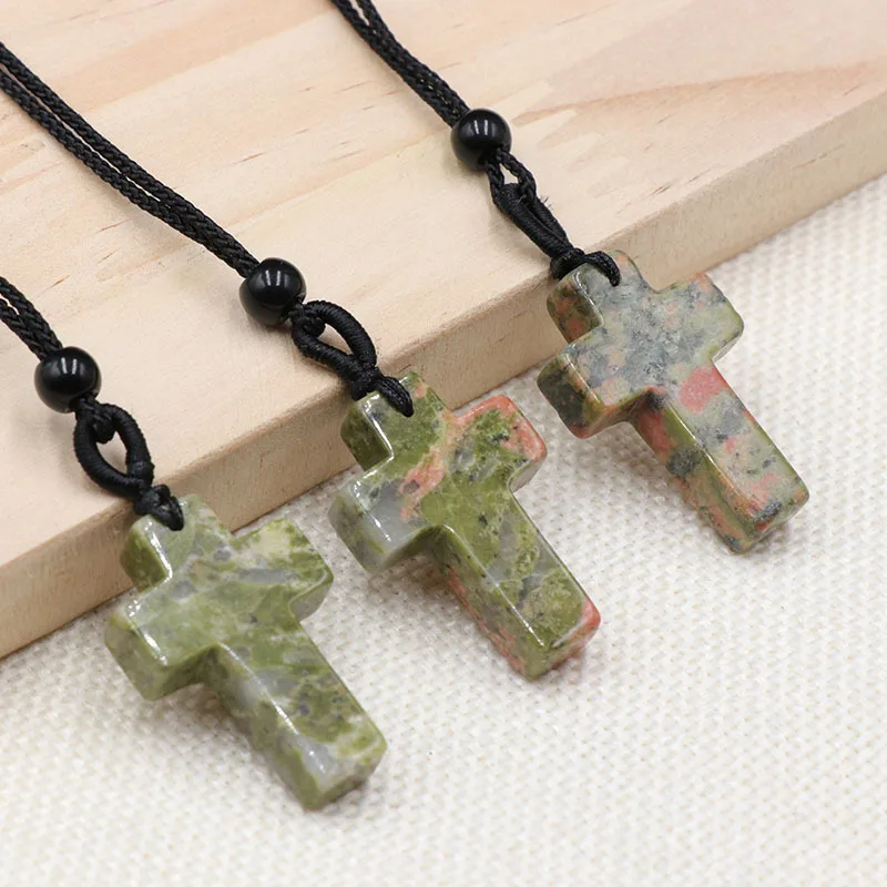 

1PCS amethyst cross Natural Crystal cross Charms christmas pendant Thanksgiving gift woven Necklace Christmas accessories