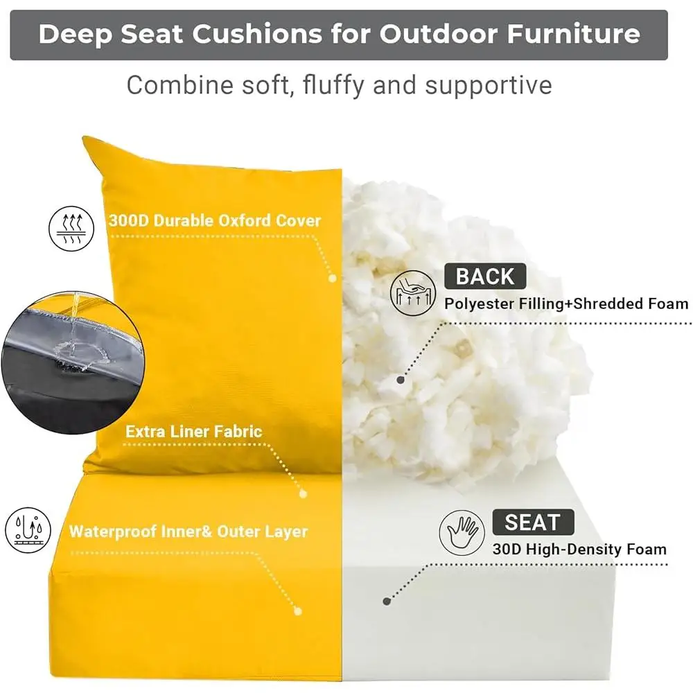 Waterproof Outdoor Cushions Set Patio Furniture Chair Memory Foam Padded Cushion Eco-friendly Garden Sofa Supportive Seat and 3