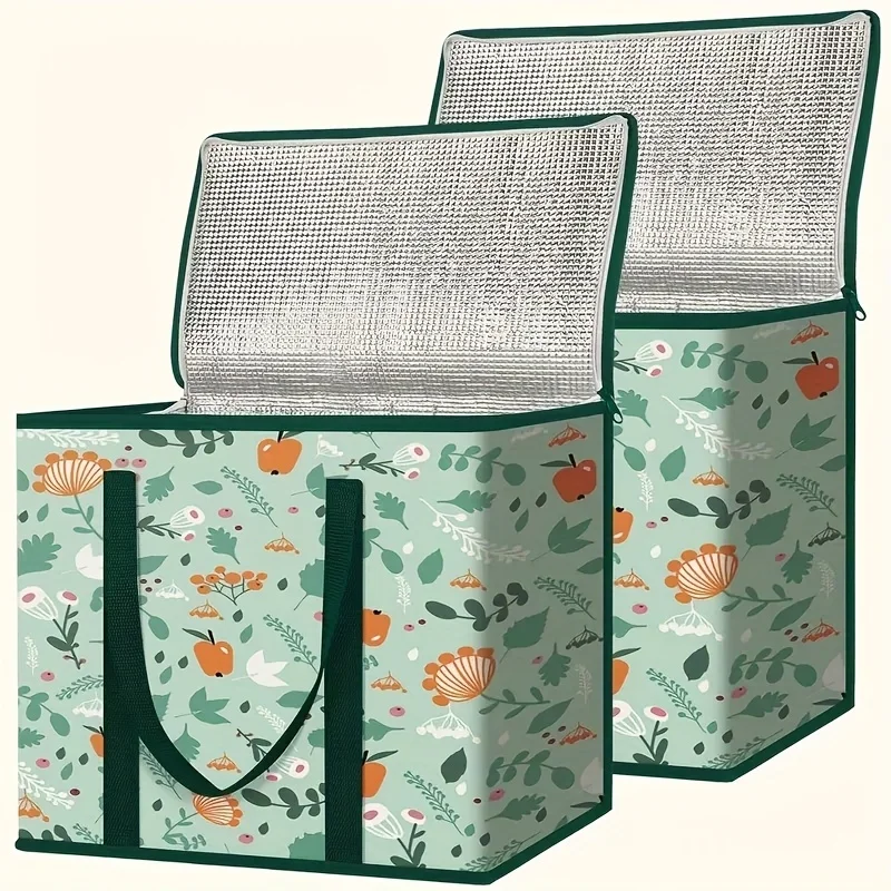 Large Reusable Grocery Bag - Keeps Food Hot/Cold for Hours, Durable Zipper Top, Spacious Interior with Storage Pockets 1