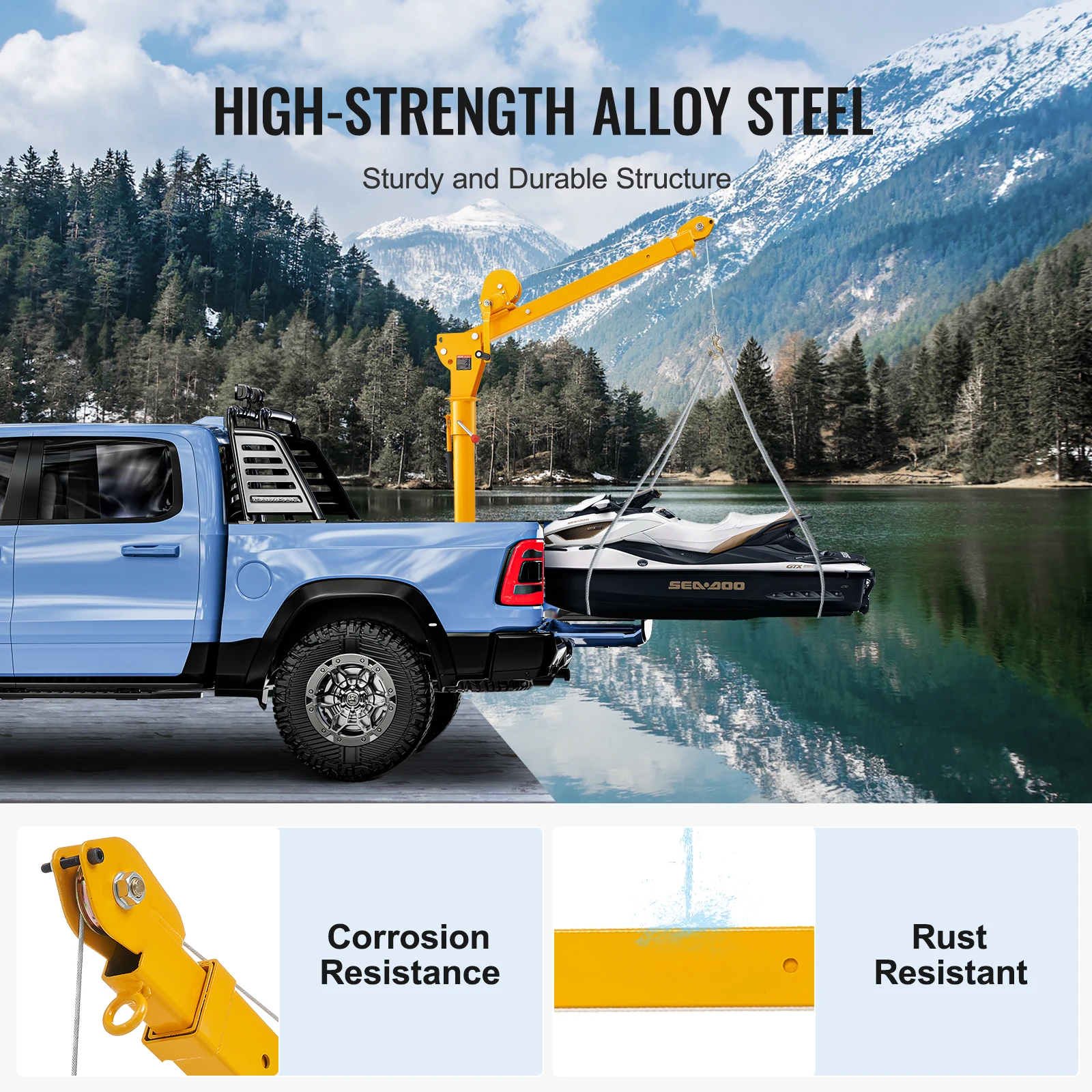 Folding Pickup Truck Crane with 1100 lbs Manual Winch