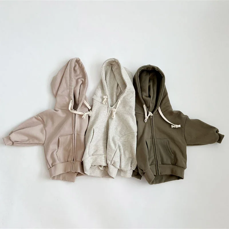 3352C Baby Jackets Autumn New Hot Sale Long Sleeve Casual Boy's Coat Comfortable Hooded Zipper Girl's Sweater Coat