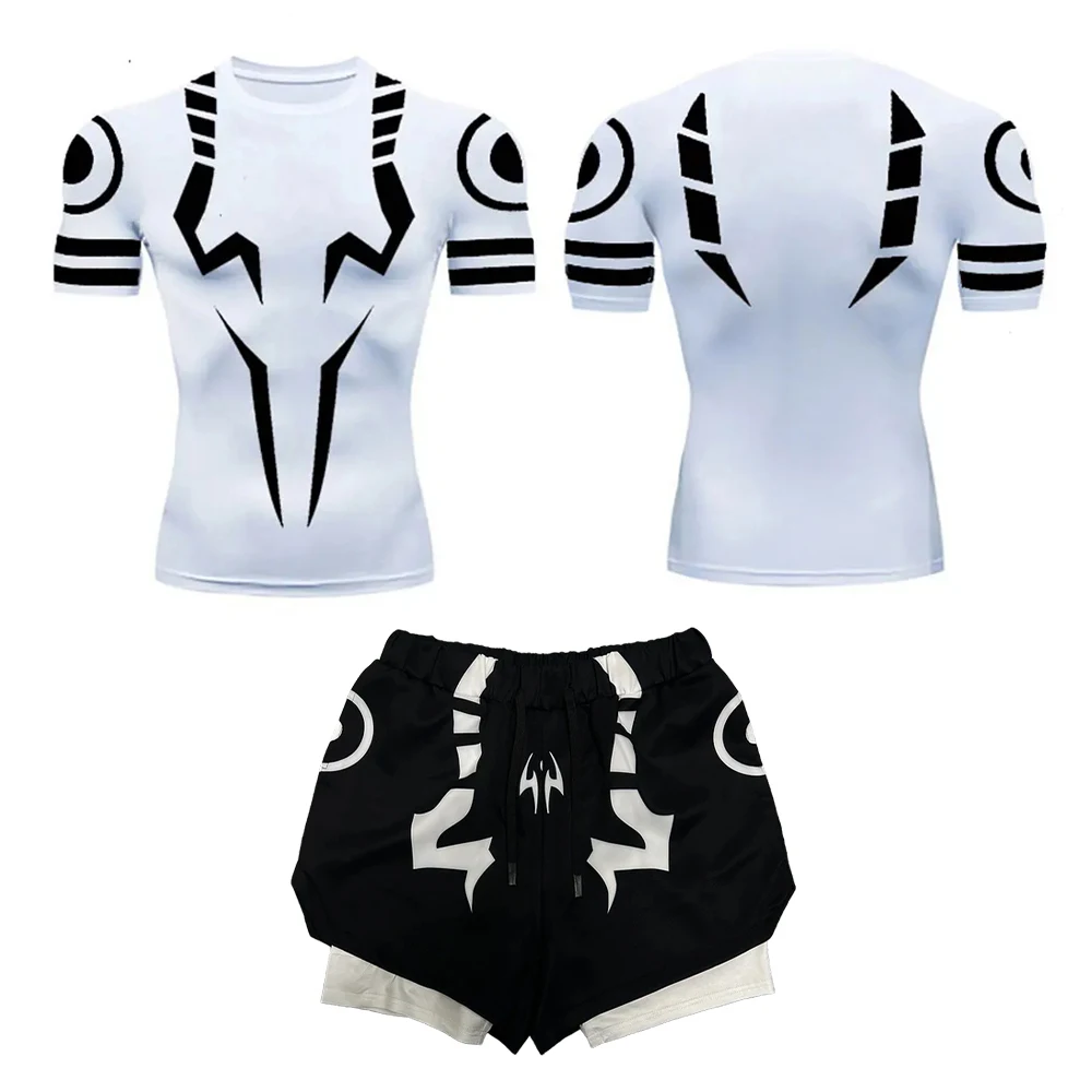 Anime Jujutsu Kaisen Compression Set for Men 3d Printed Compression Shirt+2 In 1 Double Layer Pants Workout Gym Performance Suit sports suit