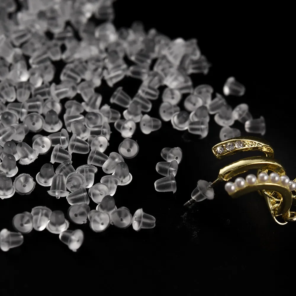 100 Attaches De Boucles D'oreilles En Silicone - 50 Or, 50 Argent, 10x5.6 Mm, Confortables Et Anti-perte - 7