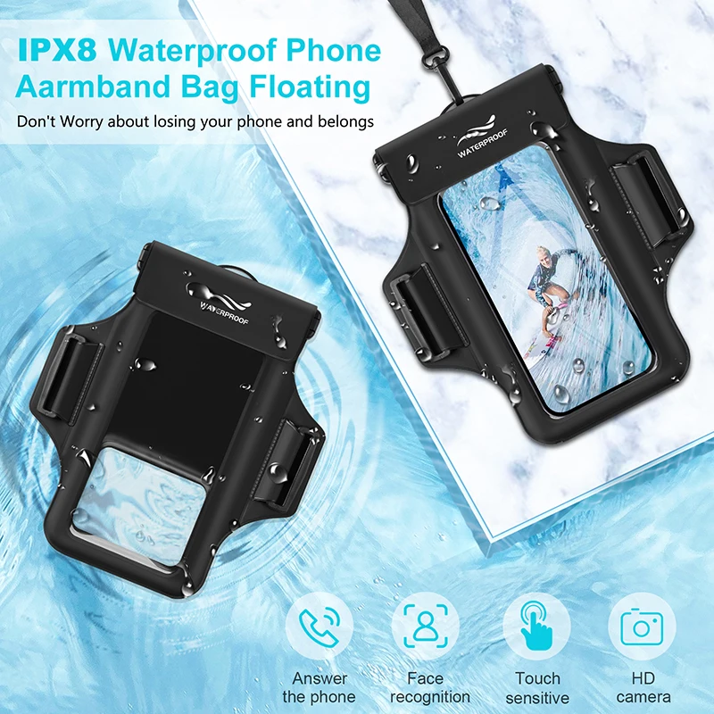 Waterproof Armband Mobile Phone Pouch for Swimming, Surfing, and Diving