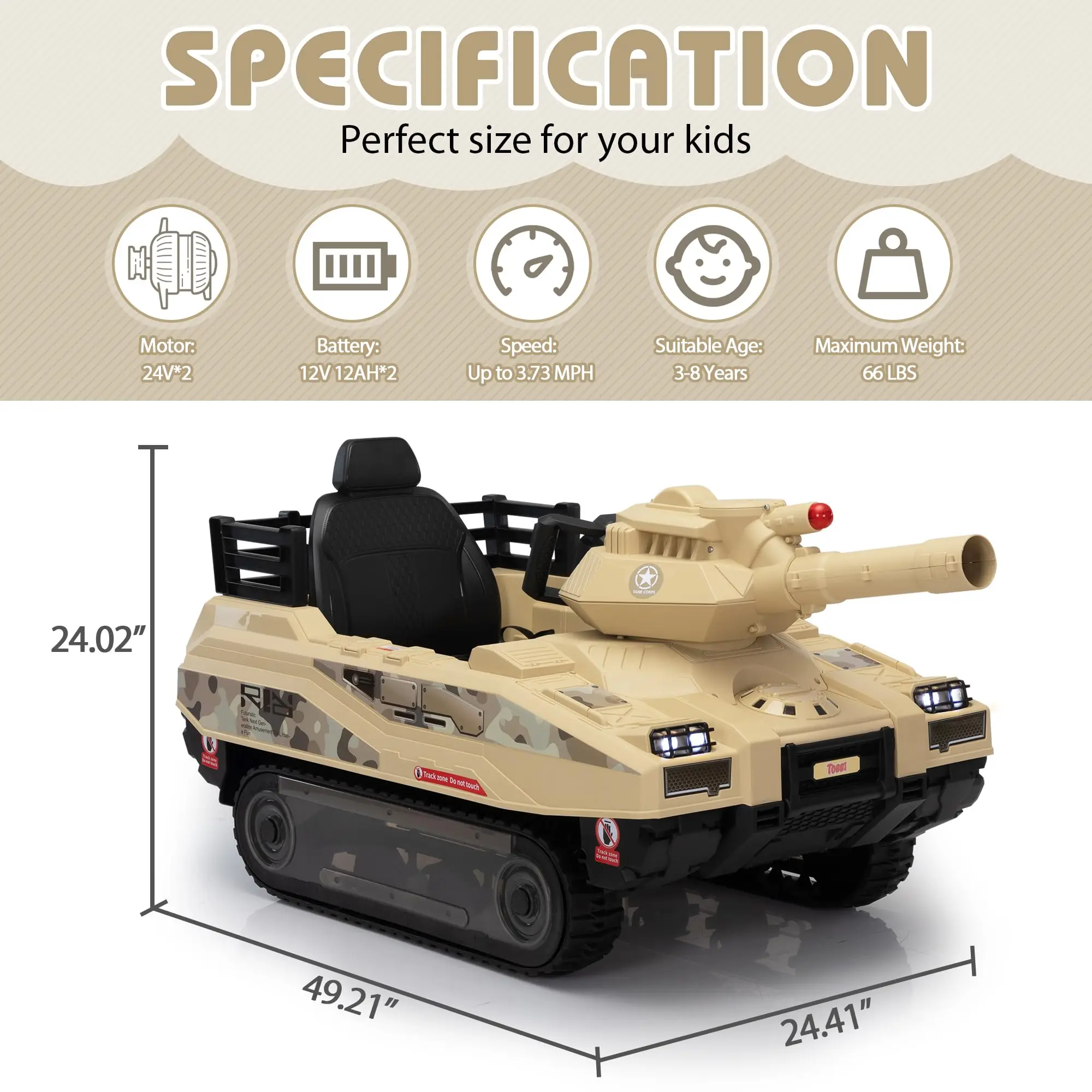 Factory Price Latest Durable Powerful 12V Kids Ride-On Tank Car Mini Army Electric Vehicle Toy with Real Track Ride on Car