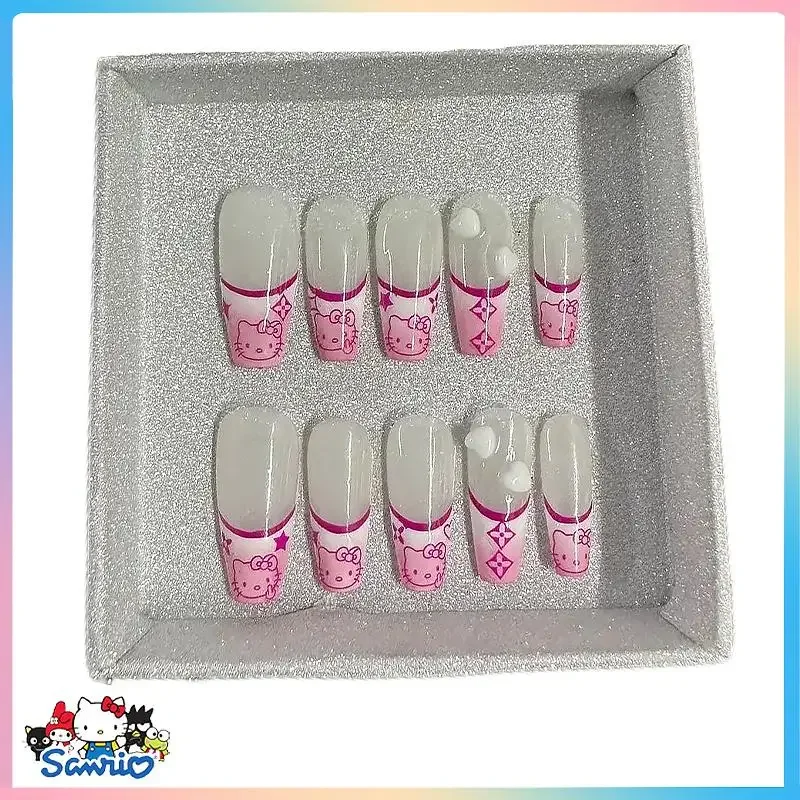 

Новый накладной ноготь Hello Kitty Y2K Sanrios Cinnamoroll в армированной очаровательной наклейке для ногтей Новогодний подарок рождественские подарки