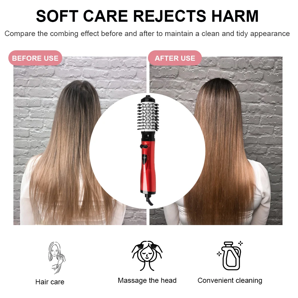 Hair Styler 3 in 1 Rotating Electric Hair Straightener Brush Curler Dryer Brush Hot Air Comb Negative Ion EU/US