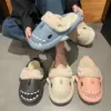 Winter Shark Slippers Woman Cotton Waterproof Sandals Indoor Non-slip Slides Plush Home Warm Couple Shark Flip Flops Flat Shoe 2