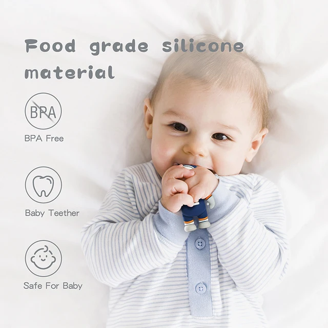 Baby Silicone Blocks Building Rocket Toy Rocket Stacking Puzzle Game Food Grade Silicone Teether Teething Wooden Astronaut DIY 2