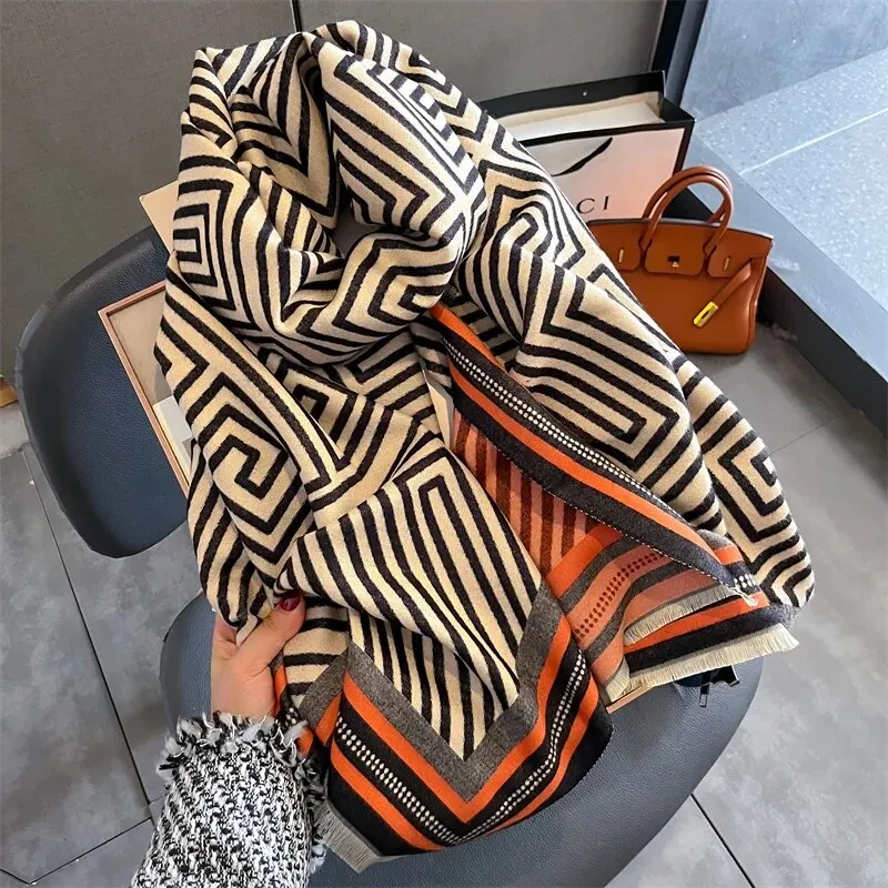 Kvinders vinter Cashmere Bufanda tørklæde Luksusprint Tykt Pashmina Varmt Warp tæppe med kvast rejse ponchostole_voghion.com