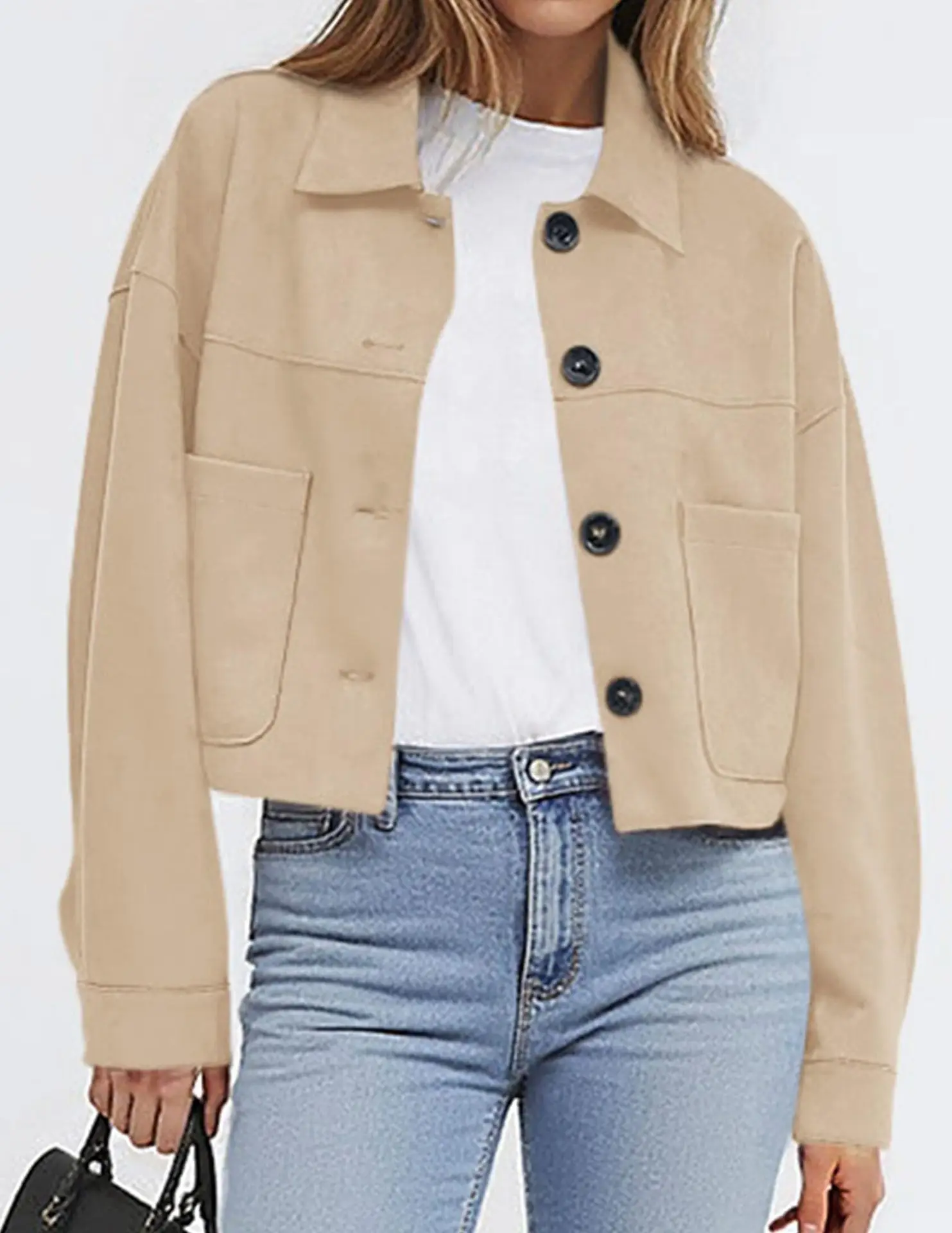 European American Herbst Winter Neue Damenjacke Imitation Wildleder Kurze Mode Lässig Außenhandel – Detail 7