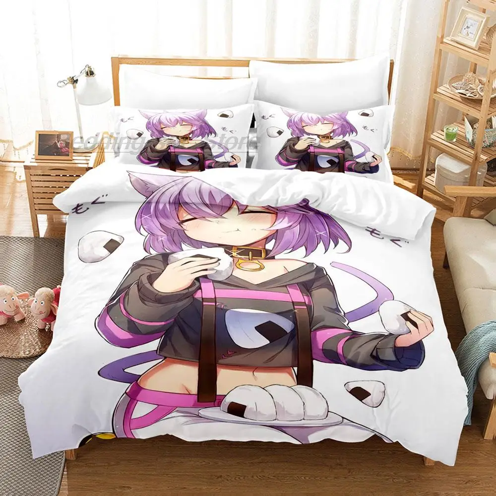 Hololive Neko Mata Okayu Bedding Set Single Twin Full Queen King Size Bed Set Aldult Kid Bedroom Duvetcover Sets 3D 2022 Anime 2